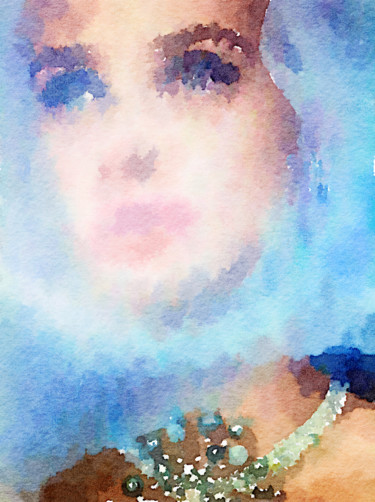 Malerei mit dem Titel "Leila and a blue ve…" von Kath Sapeha, Original-Kunstwerk, Aquarell