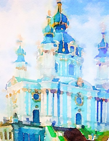 Painting titled "St Andrew's church,…" by Kath Sapeha, Original Artwork, Watercolor