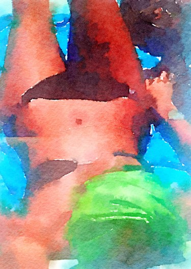 Картина под названием "Little black bikini" - Kath Sapeha, Подлинное произведение искусства, Акварель