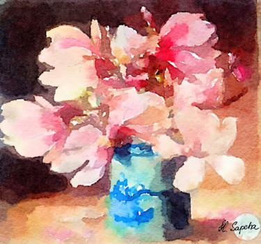 Peinture intitulée "Magnoilia in a ging…" par Kath Sapeha, Œuvre d'art originale, Aquarelle