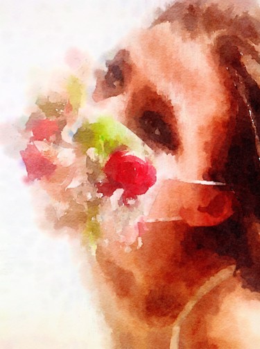 Malerei mit dem Titel "A girl with a mask…" von Kath Sapeha, Original-Kunstwerk, Aquarell