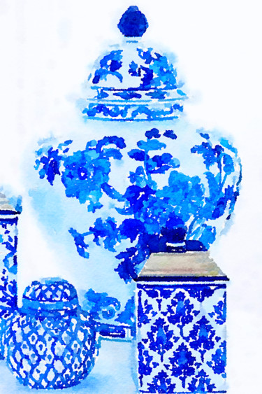 Картина под названием "Chinoiserie jars" - Kath Sapeha, Подлинное произведение искусства, Акварель