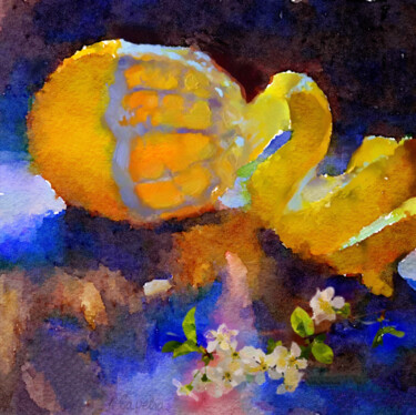 Painting titled "Peeled lemon and le…" by Kath Sapeha, Original Artwork, Watercolor