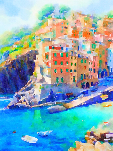 Pittura intitolato "Amalfi coast" da Kath Sapeha, Opera d'arte originale, Acquarello
