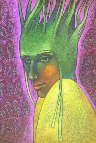 Рисунок под названием "Grüne Madonna" - Katharina Arendt, Подлинное произведение искусства, Цветные карандаши Установлен на…