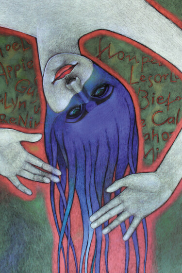 Dibujo titulada "Blaue Madonna" por Katharina Arendt, Obra de arte original, Conté Montado en Cartulina