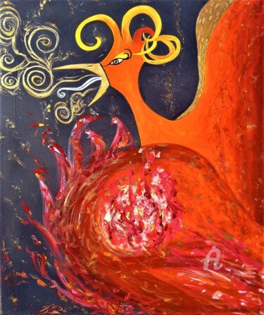 Картина под названием "Le Phénix" - Katharina Eisenberg, Подлинное произведение искусства, Акрил Установлен на Деревянная ра…