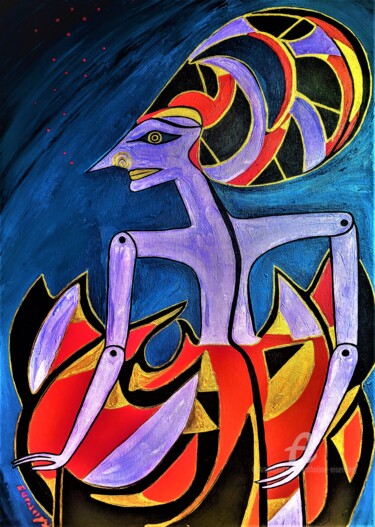 Painting titled "Serie Wayang Stick…" by Katharina Eisenberg, Original Artwork, Acrylic Mounted on Wood Stretcher frame