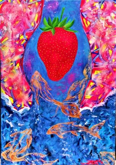 Ζωγραφική με τίτλο "Serie Psycho fruits…" από Katharina Eisenberg, Αυθεντικά έργα τέχνης, Ακρυλικό Τοποθετήθηκε στο Ξύλινο φ…