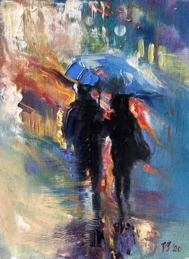 Schilderij getiteld "unter dem Regenschi…" door Katharina Valeeva, Origineel Kunstwerk, Olie