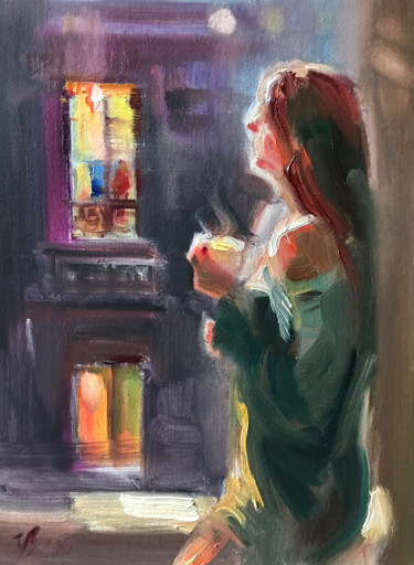 Painting titled "warmer Abend" by Katharina Valeeva, Original Artwork, Oil