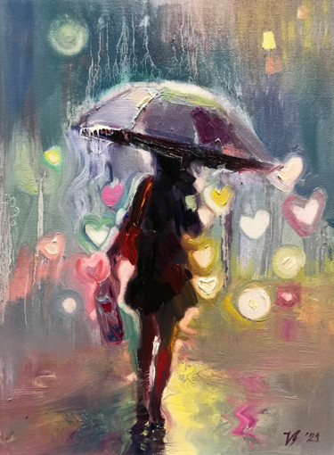 Schilderij getiteld "Rainy lights" door Katharina Valeeva, Origineel Kunstwerk, Olie