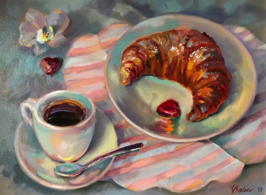 Schilderij getiteld "Frühstück mit Crois…" door Katharina Valeeva, Origineel Kunstwerk, Olie