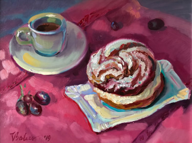 Painting titled "Kaffee mit Windbeut…" by Katharina Valeeva, Original Artwork, Oil