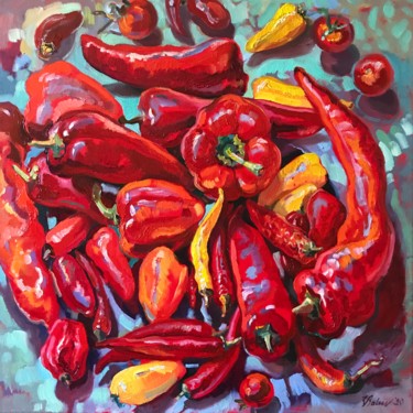 Painting titled "Chili" by Katharina Valeeva, Original Artwork, Oil Mounted on Wood Stretcher frame