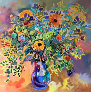 Malerei mit dem Titel "Warmer Blumenstrauß" von Katharina Valeeva, Original-Kunstwerk, Öl