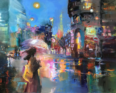 Malerei mit dem Titel "Regen auf der Stadt…" von Katharina Valeeva, Original-Kunstwerk, Öl