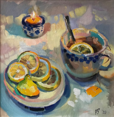 Painting titled "Tee mit Zitrone" by Katharina Valeeva, Original Artwork, Oil