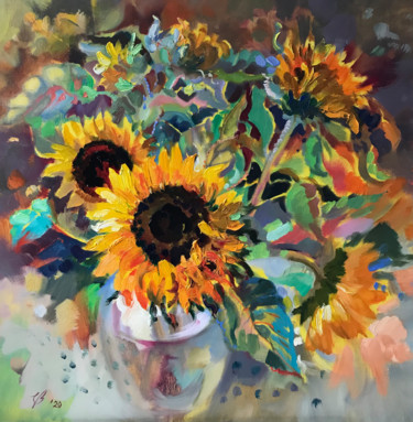 Malerei mit dem Titel "Sonnenblumen" von Katharina Valeeva, Original-Kunstwerk, Öl