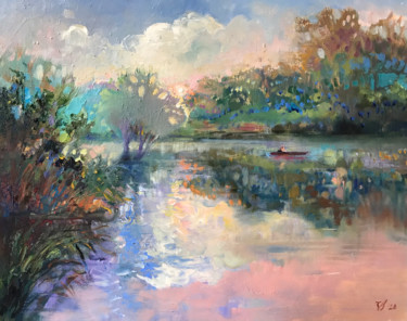 Malerei mit dem Titel "Morgen auf dem See" von Katharina Valeeva, Original-Kunstwerk, Öl