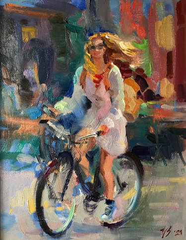 Painting titled "Tour durch die Stadt" by Katharina Valeeva, Original Artwork, Oil Mounted on Wood Stretcher frame