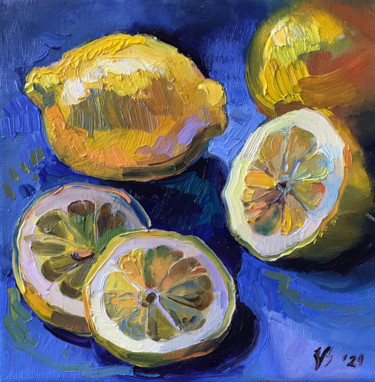 Malerei mit dem Titel "Zitronen- Gelb auf…" von Katharina Valeeva, Original-Kunstwerk, Öl