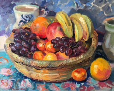 Malerei mit dem Titel "Obstkorb" von Katharina Valeeva, Original-Kunstwerk, Öl Auf Keilrahmen aus Holz montiert