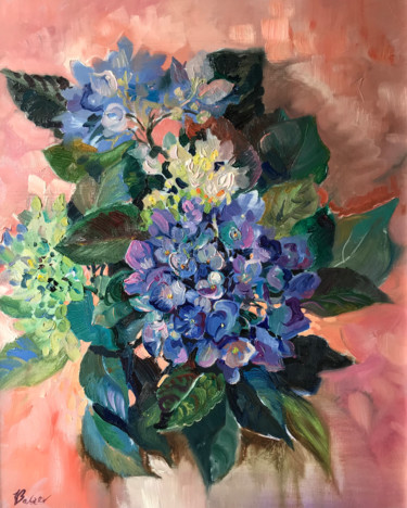 Blaue Hortensie Malerei mit dem Titel "Blaue Hortensie" von Katharina Valeeva, Original-Kunstwerk, Öl