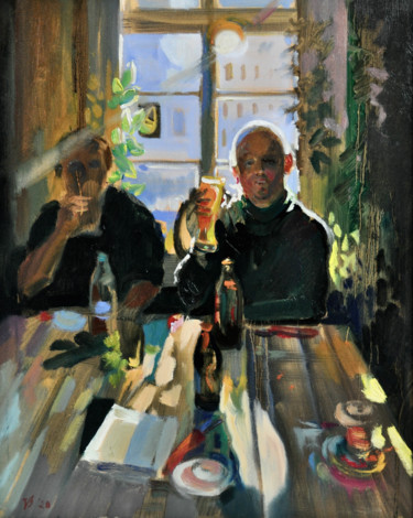 Malerei mit dem Titel "Cafe Wien - Maskuli…" von Katharina Valeeva, Original-Kunstwerk, Öl