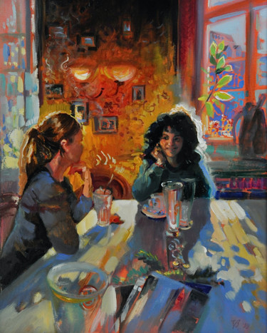 Painting titled "„Café Wien“ Feminin…" by Katharina Valeeva, Original Artwork, Oil