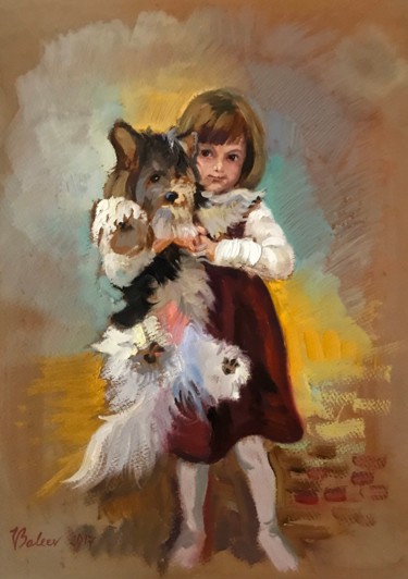 Painting titled "Mädchen mit dem Hund" by Katharina Valeeva, Original Artwork, Oil