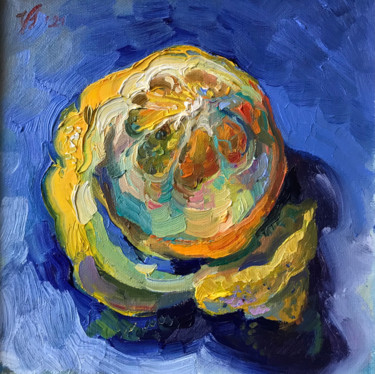 Painting titled "Zitrone mit Schale" by Katharina Valeeva, Original Artwork, Oil