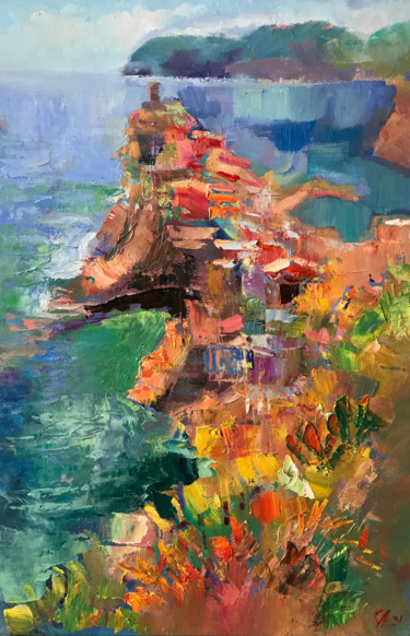 Malerei mit dem Titel "Cinque Terre - Ital…" von Katharina Valeeva, Original-Kunstwerk, Öl