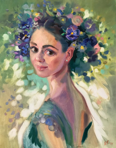 Painting titled "Mädchen mit blauen…" by Katharina Valeeva, Original Artwork, Oil