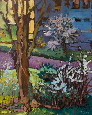 Malerei mit dem Titel "Blühende Bäume in d…" von Katharina Valeeva, Original-Kunstwerk, Öl