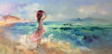 Painting titled "Mädchen in einem ro…" by Katharina Valeeva, Original Artwork, Oil