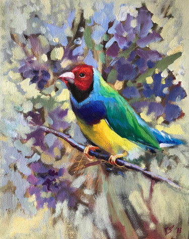 Painting titled "Vogel Gouldamadiene" by Katharina Valeeva, Original Artwork, Oil