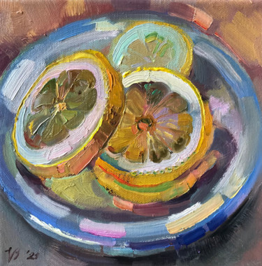 Painting titled "Lemon wedges" by Katharina Valeeva, Original Artwork, Oil