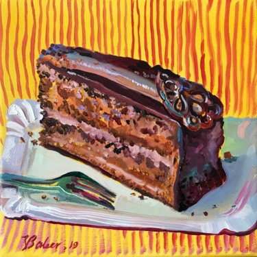 Stück Schokoladenkuchen Painting titled "Stück Schokoladenku…" by Katharina Valeeva, Original Art, Oil
