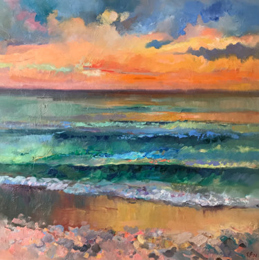 Peinture intitulée "Sunset beach" par Katharina Valeeva, Œuvre d'art originale, Huile