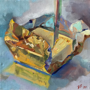 Painting titled "Butter" by Katharina Valeeva, Original Artwork, Oil Mounted on Wood Stretcher frame