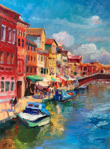 Painting titled "Venedig im Sommer" by Katharina Valeeva, Original Artwork, Oil Mounted on Wood Stretcher frame