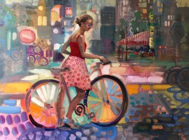 Картина под названием "summer in the city" - Katharina Valeeva, Подлинное произведение искусства, Масло
