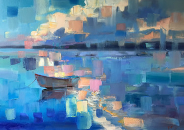 Pintura intitulada "Blaue Landschaft mi…" por Katharina Valeeva, Obras de arte originais, Óleo