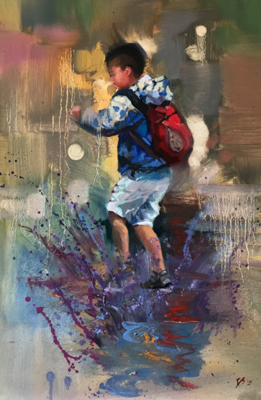 Painting titled "Jumping boy" by Katharina Valeeva, Original Artwork, Oil