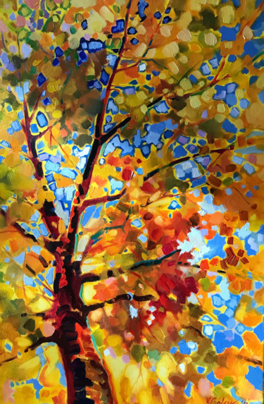 Malerei mit dem Titel "Goldener Herbstbaum" von Katharina Valeeva, Original-Kunstwerk, Öl