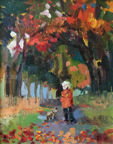 Painting titled "Herbst im Park" by Katharina Valeeva, Original Artwork, Oil