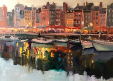 Painting titled "Abend in Honfleur -…" by Katharina Valeeva, Original Artwork, Oil Mounted on Wood Stretcher frame