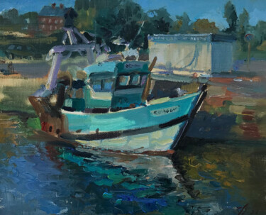 Malerei mit dem Titel "Fishing boat" von Katharina Valeeva, Original-Kunstwerk, Öl