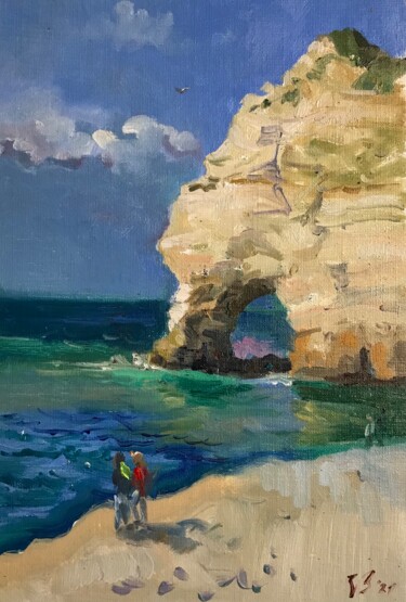 Painting titled "Etreta beach in Nor…" by Katharina Valeeva, Original Artwork, Oil Mounted on Wood Stretcher frame